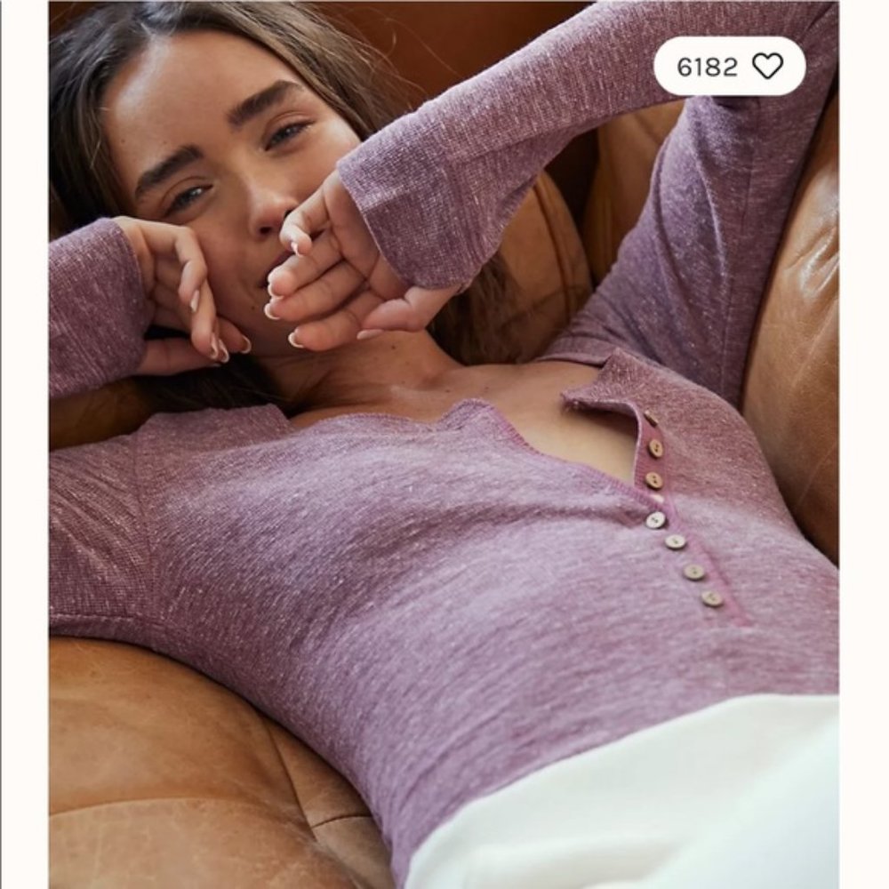 Free People Red Dylan Thermal Bodysuit Long Sleeve